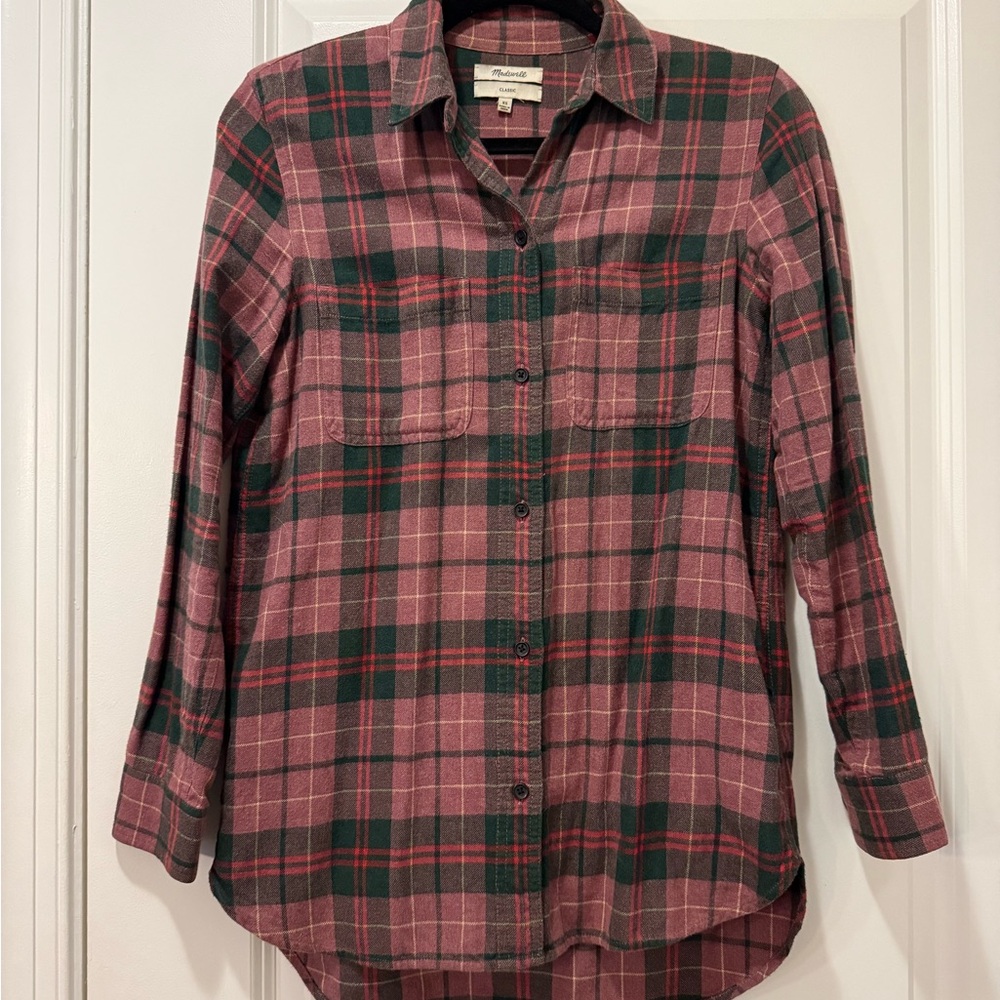 Madewell Pink and Green Plaid Shirt